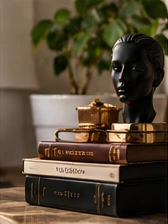 Vintage-inspired books and sculptural objects