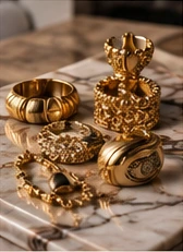 Gold jewelry editorial still life